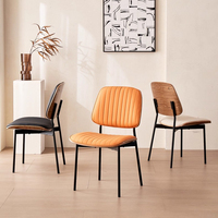 Ensemble de 2 chaises de salle à manger modernes du milieu du siècle Rétro Faux cuir Noyer Dos en bois courbé Pieds en métal Meubles de maison Siège rembourré