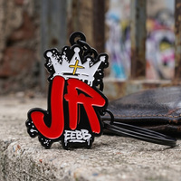 Porte-clés en métal personnalisé en gros, avec couronne émaillée, logo personnalisable, en alliage de zinc plaqué noir, design de créateur