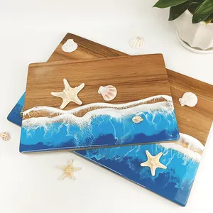 Best Selling Ocean Cheese Board Epoxy Resin Cutting Chopping Board Acacia Wood Resin Serving Board