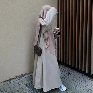2024 XXL einfarbiges Abaya-Kleid mit großem Kopftuch HJ934 Vintage Breath able Hijab für den Sommer für <span class=keywords><strong>Amazon</strong></span> Middle East - Product Image 3