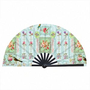 13inch Handle Sublimation Blanks <b>Hand</b> <b>Fans</b> Popping White <b>Fan</b> Black 33CM Polyester Plastic Fabric Folding Clacking Clack <b>Fan</b> - Product Image 2