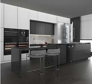 Armoire de cuisine ultra noire haut de gamme Design de style moderne Île de luxe de Kichen Armoire de cuisine complète en bois - Product Image 6