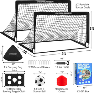 Portería de fútbol para niños para juego de patio trasero, paquete de 2 redes de fútbol emergentes portátiles de 4x3 pies, equipo completo de entrenamiento juvenil con objetivo - Product Image 2