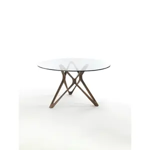 Новый современный дизайн стеклянный обеденный стол набор с деревянными ножками круглый стеклянный обеденный стол