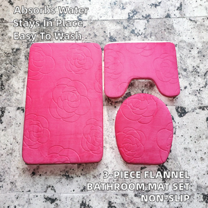 Modern <b>Flannel</b> Embossed 3-Piece Bathroom Mat Set Toilet Rug Lid Cover Contour Design Water Absorbent Non-Slip 1.2cm Thick - Product Image 2