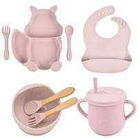 Ensemble de repas pour bébé en silicone OEM ODM, forme d'écureuil, assiette, bol, bavoir, tasse, cuillère, vaisselle réutilisable pour enfant, ensemble cadeau