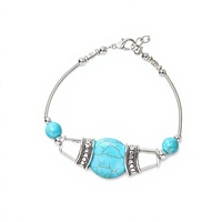 Bracelet jonc pour femme en alliage d'argent de style ethnique vintage Yiwu, turquoise, Miao et tibétain, modèle SX194, vente en gros