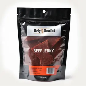 Colorful Packaging Matte Stand Up Pouch Laminated Black Foil Food Packaging Zipper Bag With Clear Window For Beef Jerky