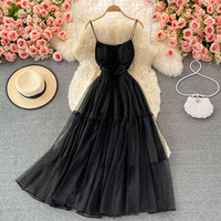 Nouvelle Robe d'été à bretelles fines, style jupe féerique et volumineuse, avec taille cintrée à la française, pour les vacances