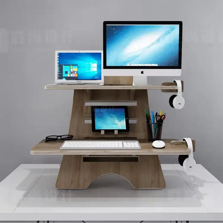 NO Screws Wooden Standing Desk DIY Ergonomic Height Adjustable Stand Up Desk Home Office Workstation Laptop Desk Table