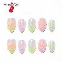 Vente en gros de faux ongles coréens en gelée, effet sirène, dégradé pastel, Kuku Palsu Cantik, 32 pièces, ongles 3D faits à la main avec colle