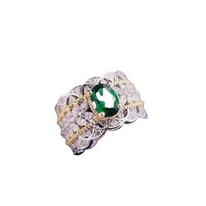 Vintage Court Style Openwork Diamond Ring Two Tone Emerald Pigeon Egg Women's Wedding Jewelry - Product Image 5