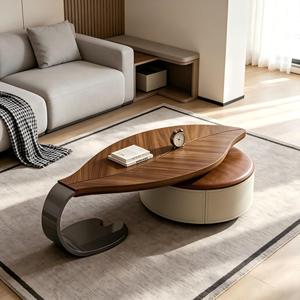 Juego de Mesa de Centro de Madera Sólida Moderna de Alta Gama, Extensible, con Estructura de Acero y Almacenamiento, para Hogar, Oficina, Dormitorio, Sala de Estar - Product Image 1