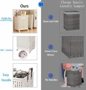 High Quality Strong Durable Plastic Mesh Clothes <b>Basket</b> Laundry <b>Hamper</b> <b>Basket</b> <b>for</b> Home Storage Use with Wheel - Product Image 3