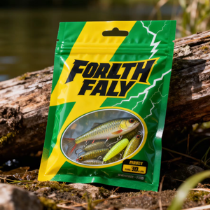 Custom Waterproof Flat Zipper Packaging <b>Bag</b> Fishing Bait Fish Lure 3 Side Seal Resealable Pouch - Product Image 2