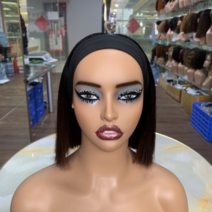 Venta al por mayor de pelucas de cabello humano virgen vietnamita de 8 pulgadas para mujer, sin encaje, con flequillo, peluca de seda helada - Product Image 1