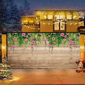 באנר מותאם אישית לדלת מוסך עם עיצוב פרחוני מותאם אישית פרפר ורד רומנטי על רקע עץ כפרי לעיצוב חתונה - Product Image 5