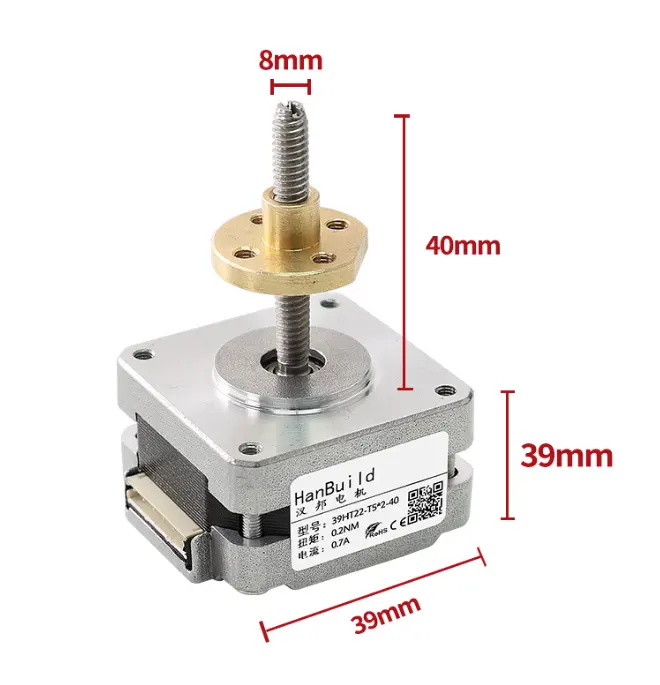 Hanbuild สกรูสเต็ปเปอร์มอเตอร์ขนาด39นิ้ว39HT22-T5*2 0.7A 0.2N เมตรสกรูแกน L40mm Nema16สเต็ปมอเตอร์ทองแดงสำหรับเครื่องมือวาดภาพ3D