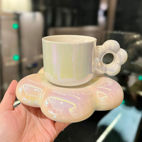 Tasse nacrée tasses à café et soucoupe ensemble tasse à thé fleurs mignon Logo personnalisé cadeaux cadeau nuage céramique inductif arc-en-ciel couleur