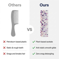 Peigne rectangulaire antistatique en acétate de cellulose, durable, à dents larges, brosse à cheveux de poche en acétate