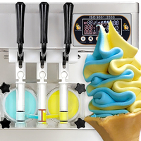 Máquina de Helado Suave Comercial de Acero Inoxidable con Certificación ETL NSF CE RoHS, 3 Sabores, Leche y Fruta, 20-258L/h