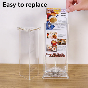 Modern berputar 3-sisi kristal jelas segitiga Menu pemegang Desktop Display Stand untuk iklan promosi di supermarket - Product Image 3