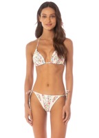 Op maat gemaakte Repreve 2-delige patchwork bloemenprint driehoekige bikini set met handgemaakte borduurwerk details zwemkleding