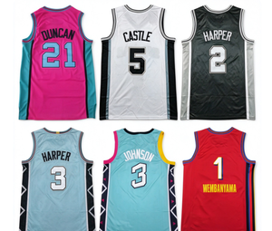 เสื้อบาสเก็ตบอลซานอันโตนิโอ ดันแคน 21 แคสเซิล 5 ฮาร์เปอร์ 2 จอห์นสัน 3 เวมบันยามา 1 ลายพิมพ์แบบรีดร้อนหลายแบบ สไตล์อเมริกัน - Product Image 1