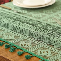 Nappe rétro ajourée à franges, couverture de table à manger rustique en dentelle à carreaux