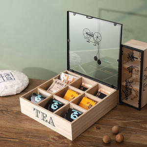 Caja de Almacenamiento de Té de Madera con Tapa y 6 Compartimentos para Organización de Escritorio en Casa u Oficina - Product Image 1