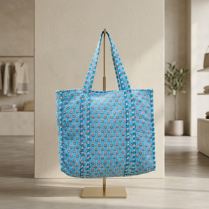 Grand sac fourre-tout matelassé en coton imprimé à la main, écologique, durable et robuste, pour courses, sacs fourre-tout, sacs pour femmes, grand sac fourre-tout - Product Image 2