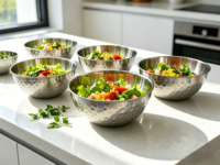Bol à emboîter en acier inoxydable martelé et poli, vaisselle de cuisine moderne de luxe, écologique, pour la maison, le restaurant, le bar