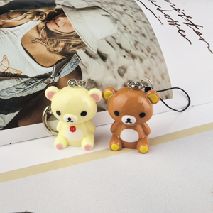 Kawaii Rilakkuma gantungan kunci beruang mudah, gantungan kunci Resin Lazybear tali telepon aksesori tas pakaian penarik dan liontin-hadiah pasangan