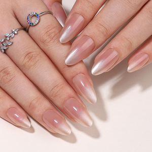 30 Uñas Postizas Largas Almendradas, Color <span class=keywords><strong>Rosa</strong></span> Nude con Degradado Ojo de Gato, Uñas Artificiales de Cobertura Completa para Mujeres, Uso Diario - Product Image 3