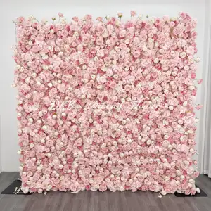 DKB Factory 8x8ft 5D Flower Wall Backdrops Wedding Decoration Roses Silk Flowers Roll Up Types Backdrop