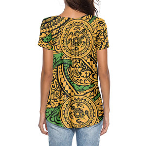 Samoa Polynesian All Over Custom <strong>Personalised</strong> T-Shirt Blouses Ladies Women Tribal Wave Casual Short Sleeves Button <strong>Tops</strong> Women - Product Image 4