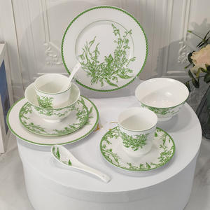 Nouveaux modèles de vaisselle en porcelaine de style européen, 10 pièces, motif lys de la vallée vert - Product Image 3