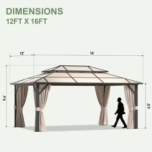 Lớn Heavy Duty tùy chỉnh các nhà sản xuất đôi mái Polycarbonate gazebo cho nhà hàng bơi hồ bơi bãi biển