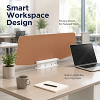 Bureau minimaliste pour deux personnes face à face avec écran de séparation, table d'ordinateur moderne pour personnel en espace ouvert avec tiroir