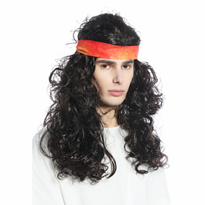 80s cosplay longue brune bouclée <span class=keywords><strong>Hippie</strong></span> <span class=keywords><strong>perruque</strong></span> Rocker hommes <span class=keywords><strong>perruque</strong></span> CW-027 - Product Image 1