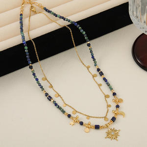 Moda moda Luna estrella colgante geométrico hecho a mano latón con cuentas turquesa piedra preciosa fiesta gargantilla Collar para mujer - Product Image 4