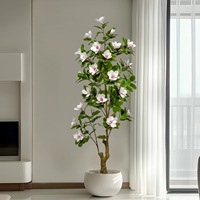 Pohon Bonsai Magnolia Camellia Artifisial PE Realistis, Bunga Plastik untuk Dekorasi Dalam/Luar Ruangan, Pernikahan, Pesta Ulang Tahun, dan Lanskap