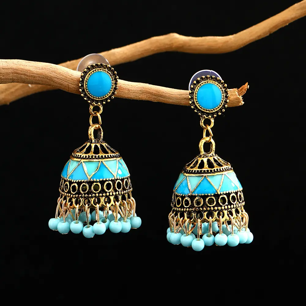 Ethnic Style Summer Fashion Antique Water drop African Earrings Vintage Bell Charm Gold Silver Indian Earrings Jhumka