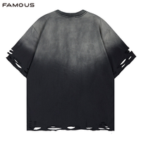 T-shirt unisexe surdimensionné pour homme, délavé et vieilli, avec broderie et ourlet effiloché, style gothique Wasteland streetwear, personnalisable, vente en gros