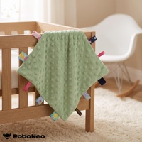 Couverture de sécurité pour bébé en minky à pois, beige clair, carrée, avec étiquette, jouet en peluche, écologique, non toxique, personnalisable