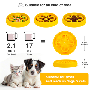 Solid Portable Eco-Friendly Healthy Eating Food Dish for Small Medium Pet New Yellow Flower Plastic <b>Cat</b> Dog Slow <b>Feeder</b> Bowl - Product Image 2