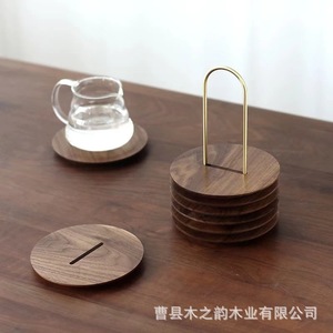 Black Walnut Wood Coasters 15cm Round Solid Wood Heat Insulating Table Placemats Japanese Style <b>Teacup</b> Bowl Set - Product Image 4