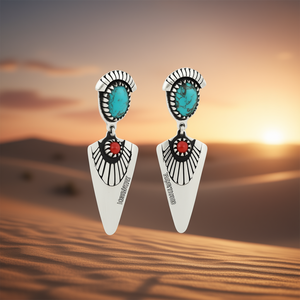 Orecchini Pendenti Lorenzini in Turchese, Argento 925, Stile Geometrico Bohémien, per Uso Quotidiano Femminile, con Incastonatura a Castone - Product Image 2