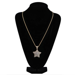 Iced Hip Hop dibujos animados <span class=keywords><strong>CZ</strong></span> cinco estrellas colgante collar con Bling Cubic Zirconia plata oro encanto cadena moda rapero joyería regalo - Product Image 4