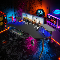 Support pour moniteur de bureau de jeu RVB en fibre de carbone personnalisé en forme de grande aile Esports PC Table d'ordinateur de jeu pour salle de jeux en métal